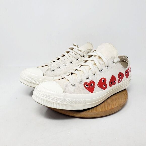 Converse Chuck Taylor x CDG Play Mens 10 Shoe Multi Hearts Off White Low Sneaker - Picture 2 of 14